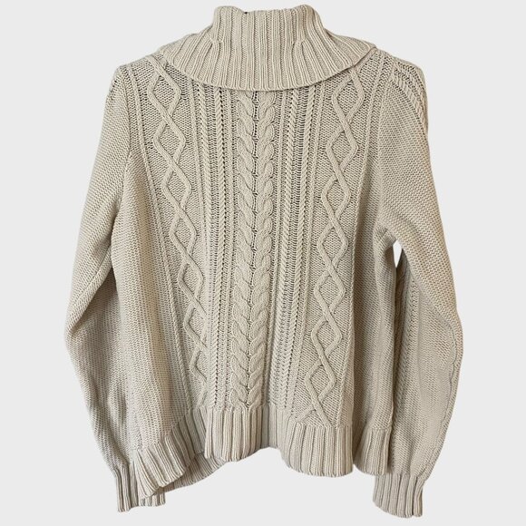 Eddie Bauer Chunky Cable-Knit Cardigan Sweater Cream Women's Size Large Tall - Picture 4 of 13